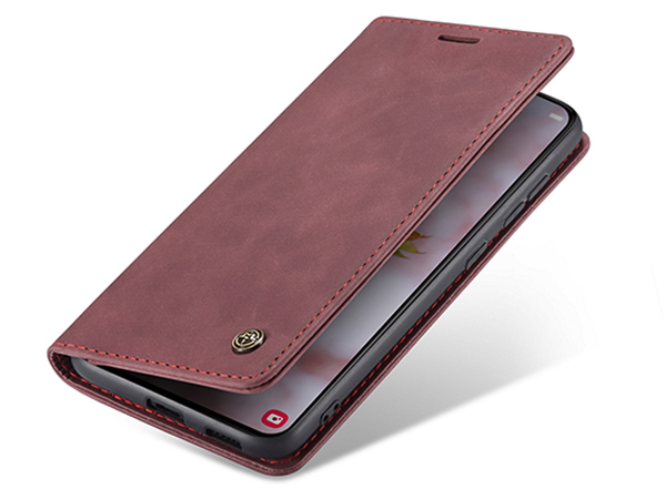 CaseMe Slim Synthetic Leather Wallet Case with Stand for Samsung Galaxy S22 - Burgundy Leather Wallet Case
