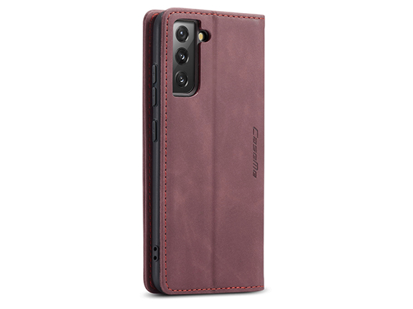 CaseMe Slim Synthetic Leather Wallet Case with Stand for Samsung Galaxy S22 - Burgundy