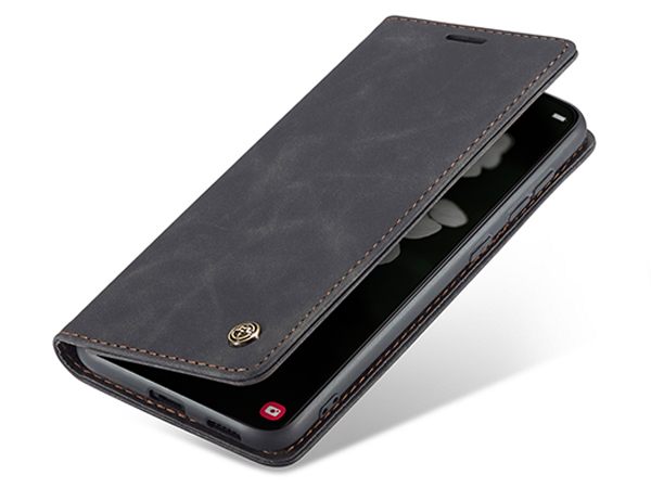 CaseMe Slim Synthetic Leather Wallet Case with Stand for Samsung Galaxy S22 - Charcoal Leather Wallet Case