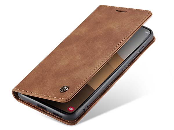 CaseMe Slim Synthetic Leather Wallet Case with Stand for Samsung Galaxy S22 - Tan Leather Wallet Case