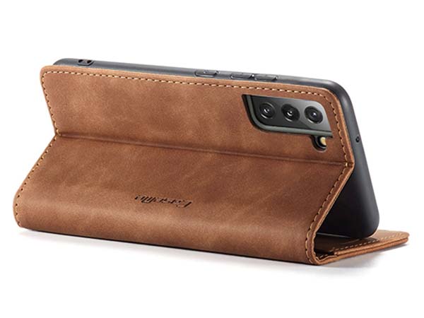 CaseMe Slim Synthetic Leather Wallet Case with Stand for Samsung Galaxy S22 - Tan