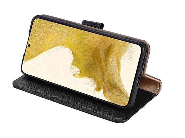 Premium Leather Wallet Case for Samsung Galaxy S22 - Black