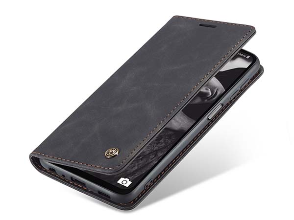CaseMe Slim Synthetic Leather Wallet Case with Stand for Samsung Galaxy A23 - Charcoal Leather Wallet Case