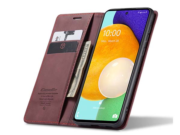 CaseMe Slim Synthetic Leather Wallet Case with Stand for Samsung Galaxy A53 5G - Burgundy