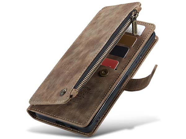 CaseMe Synthetic Leather Wallet Case with Zipper Pocket for Samsung Galaxy S22 Plus - Desert Taupe Leather Wallet Case