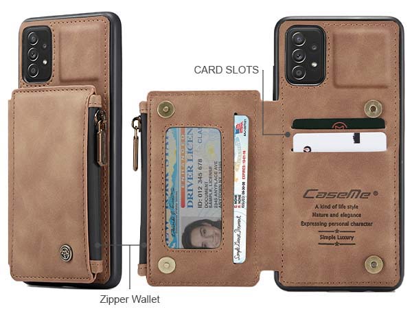 CaseMe Synthetic Leather Case with Back Zipper Pocket for Samsung Galaxy A33 - Tan