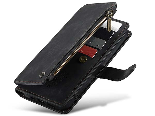 CaseMe Synthetic Leather Wallet Case with Zipper Pocket for iPhone 14 Plus - Charcoal