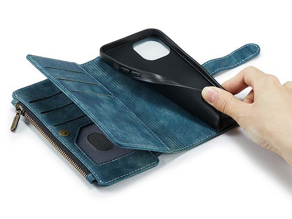 CaseMe Synthetic Leather Wallet Case with Zipper Pocket for iPhone 14 Pro Max - Teal