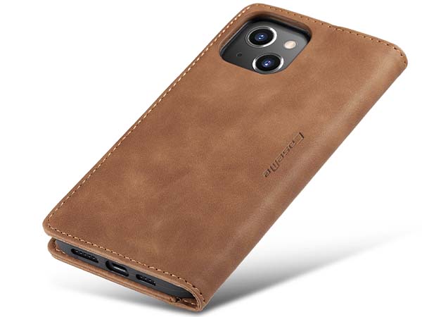 CaseMe Slim Synthetic Leather Wallet Case with Stand for iPhone 14 - Tan