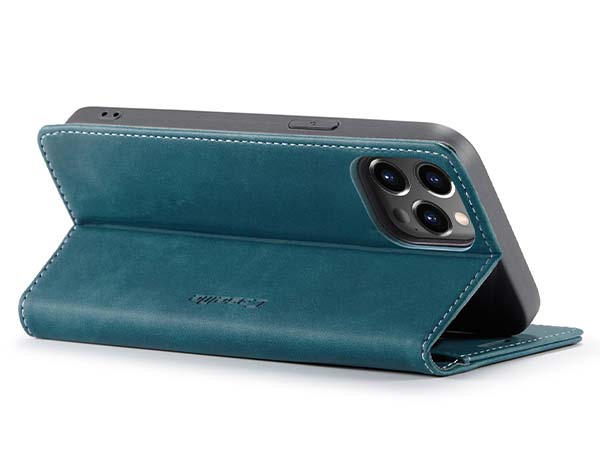 CaseMe Slim Synthetic Leather Wallet Case with Stand for iPhone 14 Pro - Teal