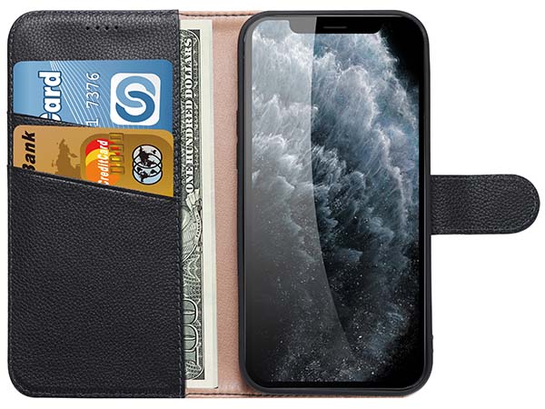 Premium Leather Wallet Case for Apple iPhone 14 Plus - Black