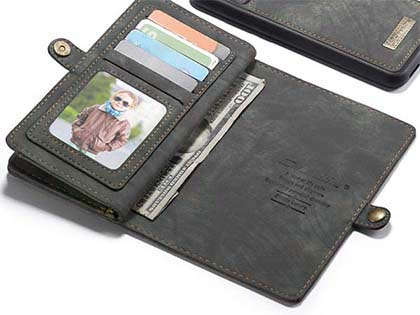 CaseMe 2-in-1 Synthetic Leather Wallet Case for iPhone 11 - Khaki/Grey