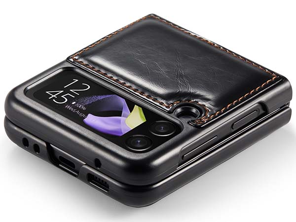 CaseMe Slim Synthetic Leather Case for Samsung Galaxy Z Flip4 - Black