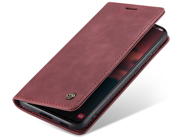 CaseMe Slim Synthetic Leather Wallet Case with Stand for Samsung Galaxy S23+ - Burgundy Leather Wallet Case