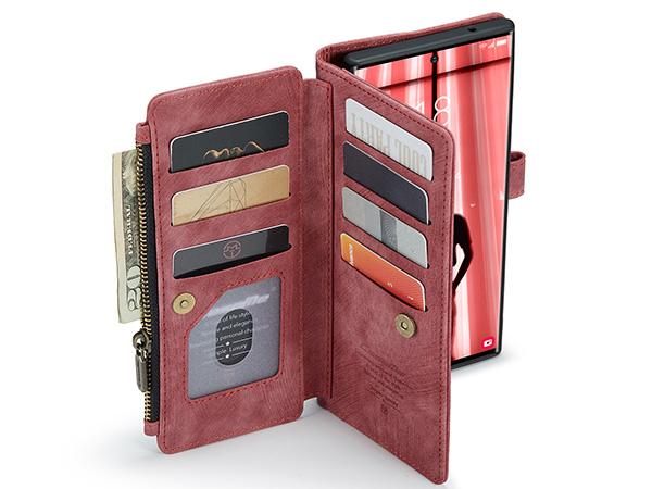 CaseMe Synthetic Leather Wallet Case with Zipper Pocket for Samsung Galaxy S23 Ultra - Blush