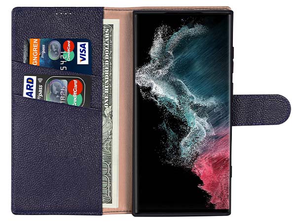 Premium Leather Wallet Case for Samsung Galaxy S23 Ultra - Midnight Blue