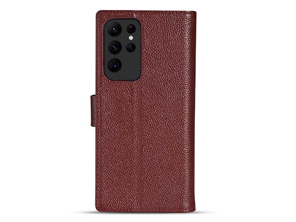 Premium Leather Wallet Case for Samsung Galaxy S23 Ultra - Rosewood Leather Wallet Case