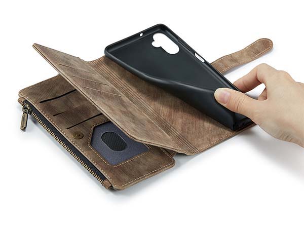 CaseMe Synthetic Leather Wallet Case with Zipper Pocket for Samsung Galaxy A14 - Desert Taupe