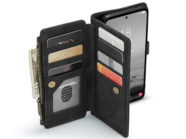 CaseMe Synthetic Leather Wallet Case with Zipper Pocket for Samsung Galaxy A54 - Charcoal
