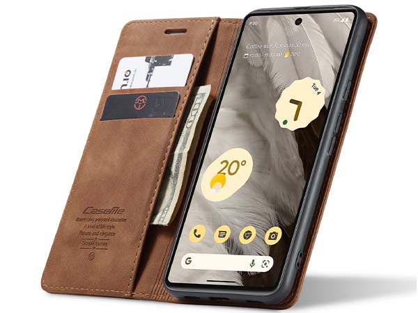 CaseMe Slim Synthetic Leather Wallet Case with Stand for Google Pixel 7a - Tan