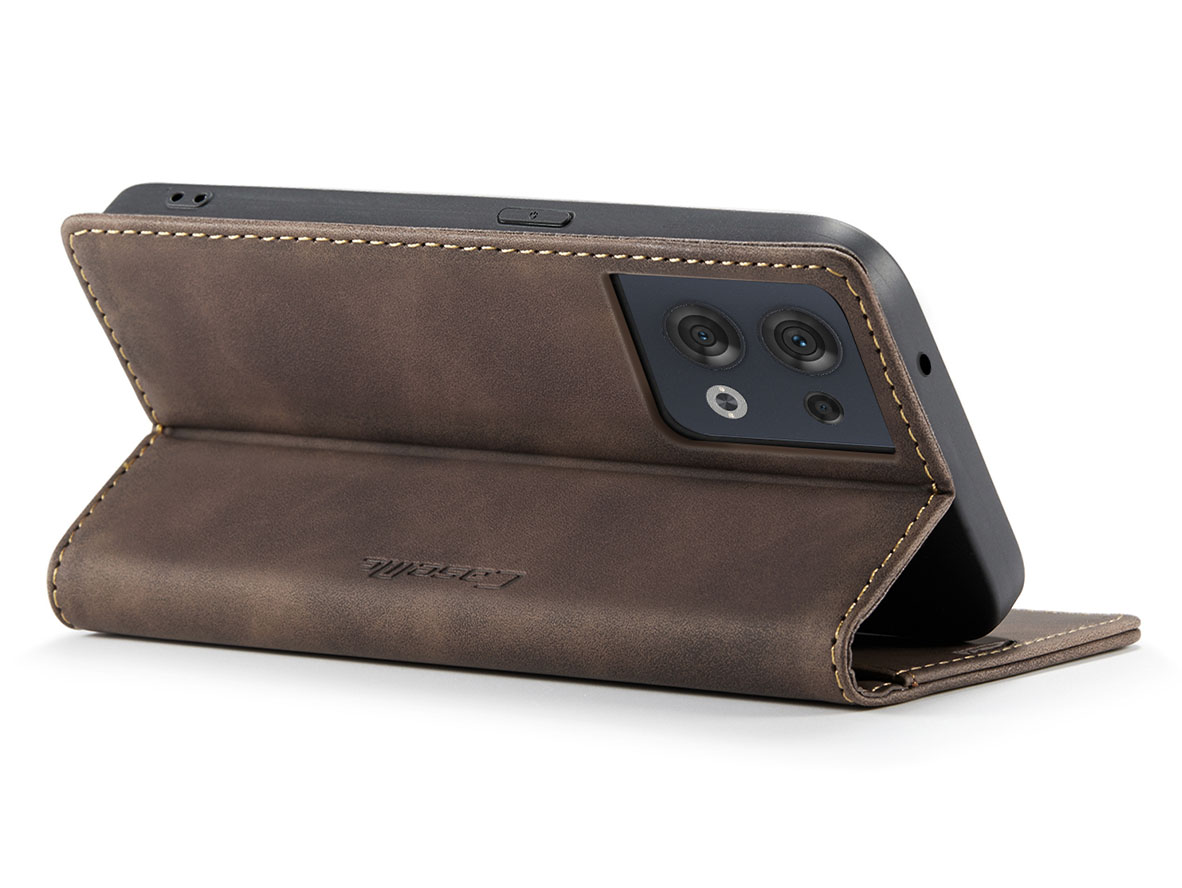 CaseMe Slim Synthetic Leather Wallet Case with Stand for OPPO Reno8 5G - Chocolate