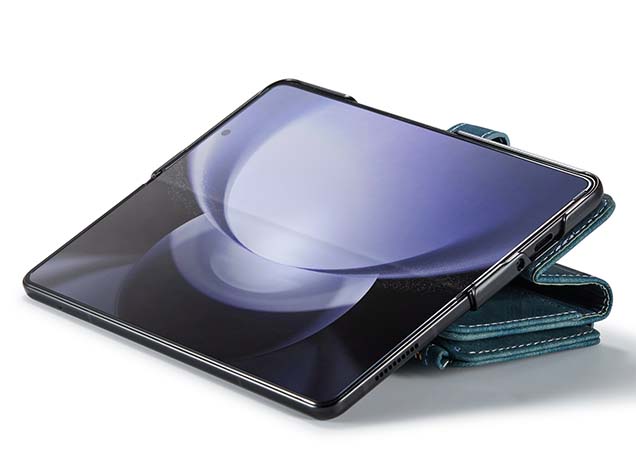 CaseMe Synthetic Leather Wallet Case with Zipper Pocket for Galaxy Z Fold5 - Teal
