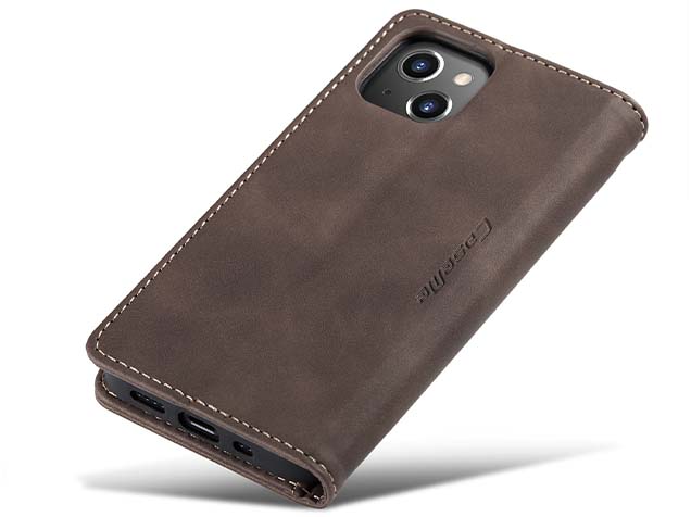 CaseMe Slim Synthetic Leather Wallet Case with Stand for iPhone 15 - Chocolate