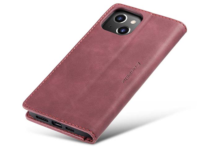 CaseMe Slim Synthetic Leather Wallet Case with Stand for iPhone 15 - Burgundy