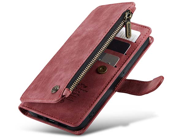 CaseMe Synthetic Leather Wallet Case with Zipper Pocket for iPhone 15 - Blush
