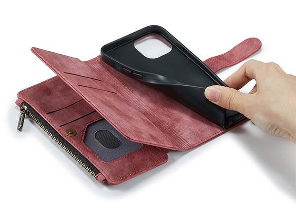 CaseMe Synthetic Leather Wallet Case with Zipper Pocket for iPhone 15 - Blush