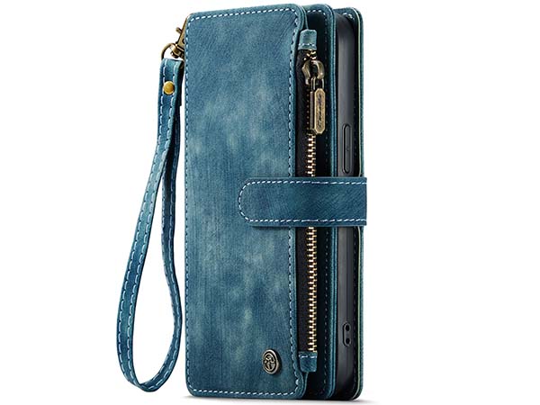 CaseMe Synthetic Leather Wallet Case with Zipper Pocket for iPhone 15 Plus - Teal