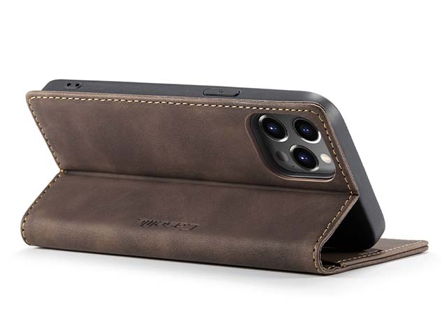 CaseMe Slim Synthetic Leather Wallet Case with Stand for iPhone 15 Pro - Chocolate