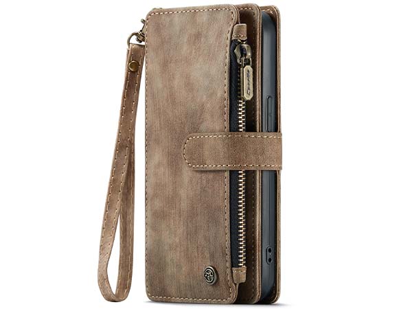 CaseMe Synthetic Leather Wallet Case with Zipper Pocket for iPhone 15 Pro - Desert Taupe