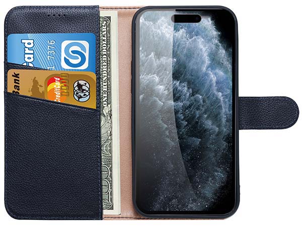 Premium Leather Wallet Case for Apple iPhone 15 Pro Max - Midnight Blue