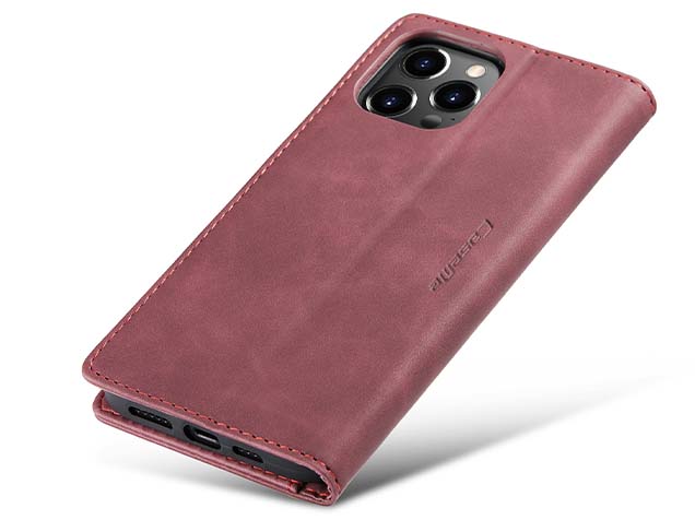 CaseMe Slim Synthetic Leather Wallet Case with Stand for iPhone 15 Pro Max - Burgundy