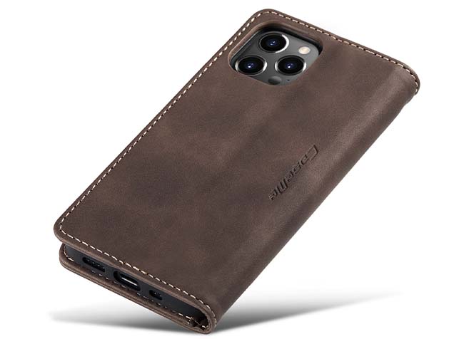 CaseMe Slim Synthetic Leather Wallet Case with Stand for iPhone 15 Pro Max - Chocolate