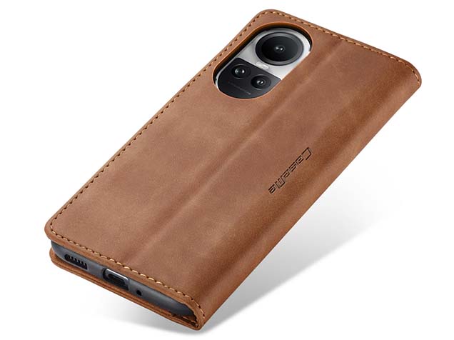 CaseMe Slim Synthetic Leather Wallet Case with Stand for OPPO Reno10 5G - Tan