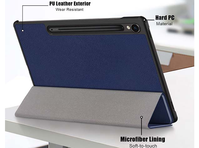 Slim Synthetic Leather Flip Case with Stand for Samsung Galaxy Tab S9 FE - Midnight Blue