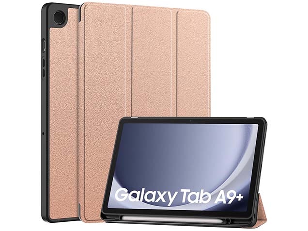 Premium Slim Synthetic Leather Flip Case with Stand for Samsung Galaxy Tab A9+ 11 inches - Rose Gold Leather Flip Case