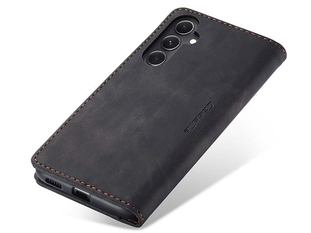CaseMe Slim Synthetic Leather Wallet Case with Stand for Samsung Galaxy S23 FE - Charcoal