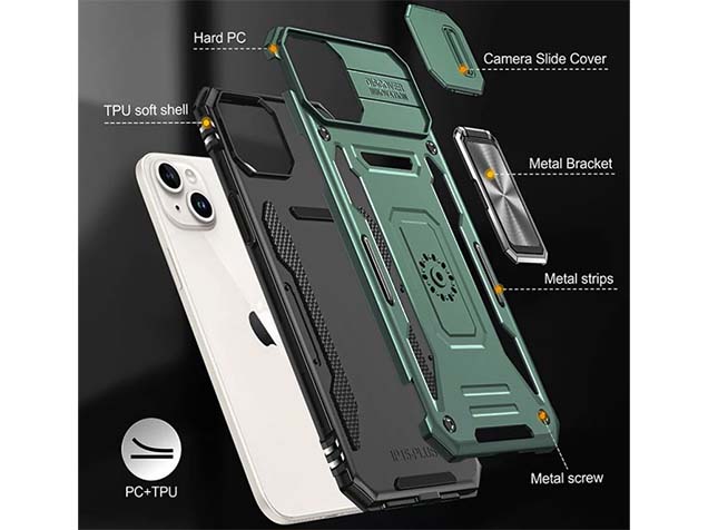 Military Case with Camera Cover for iPhone 15 Plus - Black