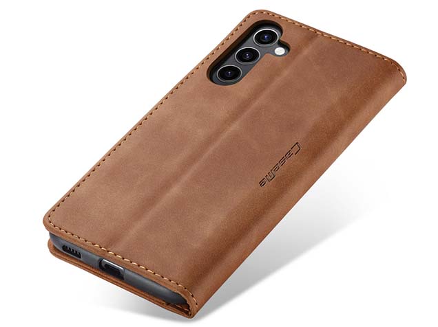 CaseMe Slim Synthetic Leather Wallet Case with Stand for Samsung Galaxy S24+ - Tan