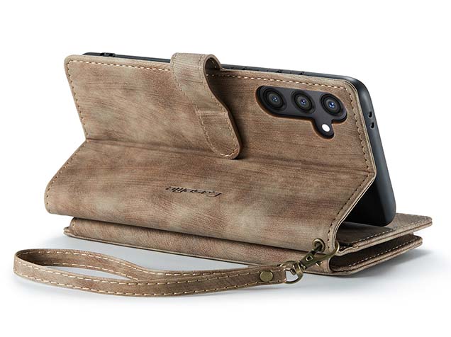 CaseMe Synthetic Leather Wallet Case with Zipper Pocket for Samsung Galaxy S24 - Desert Taupe Leather Wallet Case