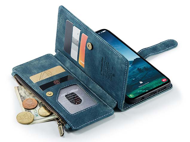 CaseMe Synthetic Leather Wallet Case with Zipper Pocket for Samsung Galaxy S24+ - Teal