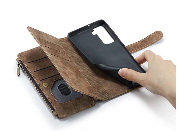 CaseMe Synthetic Leather Wallet Case with Zipper Pocket for Samsung Galaxy S24 Ultra - Desert Taupe