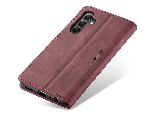 CaseMe Slim Synthetic Leather Wallet Case with Stand for Samsung Galaxy A15 - Burgundy