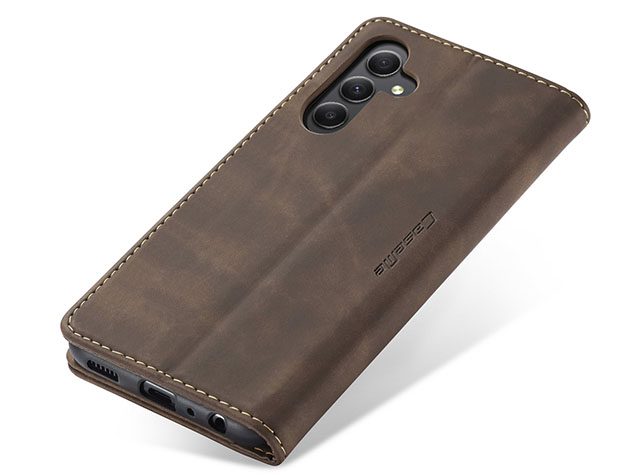 CaseMe Slim Synthetic Leather Wallet Case with Stand for Samsung Galaxy A15 - Chocolate
