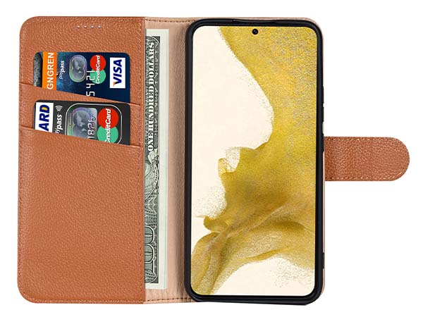 Premium Leather Wallet Case for Samsung Galaxy S24+ - Caramel