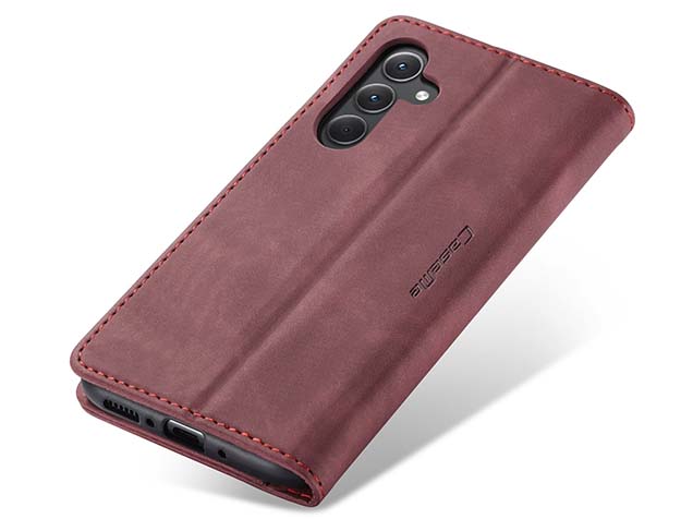 CaseMe Slim Synthetic Leather Wallet Case with Stand for Samsung Galaxy A35 - Burgundy