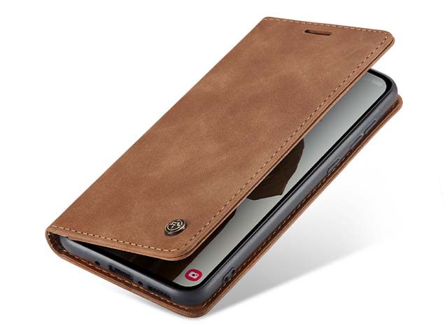 CaseMe Slim Synthetic Leather Wallet Case with Stand for Samsung Galaxy A55 - Tan